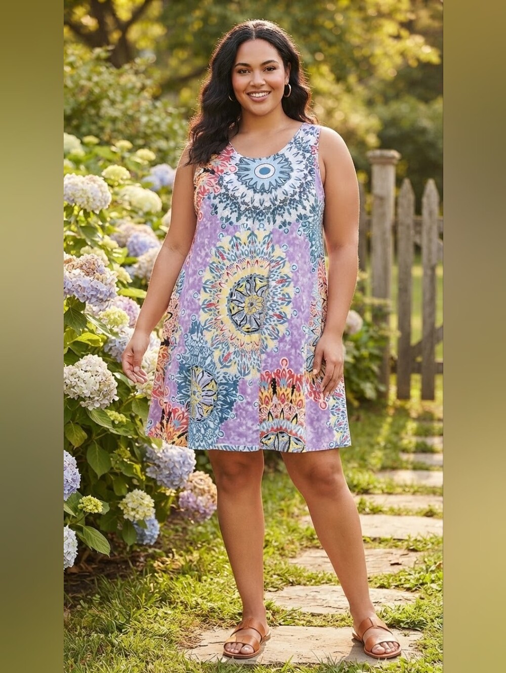 SHEIN Curve Boho Mandala Print Tank Dress Size 1X / 1XL